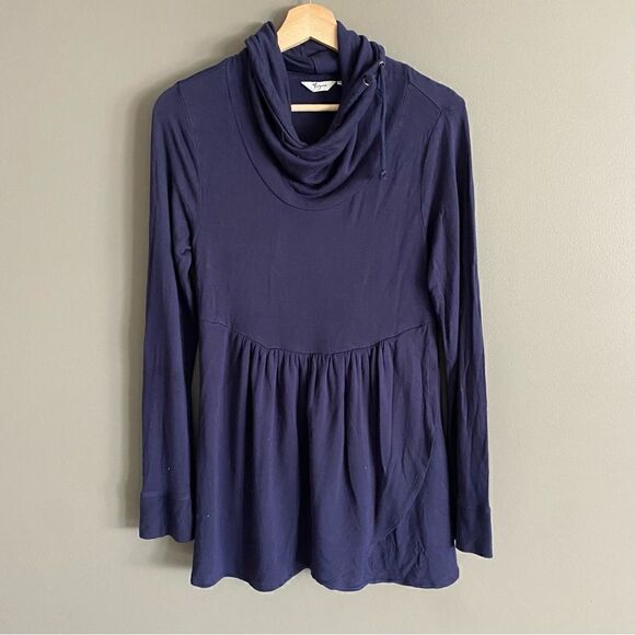 Thyme Maternity Womens Blue Cowl Neck Peplum Longsleeve Shirt Size XS - Picture 1 of 6